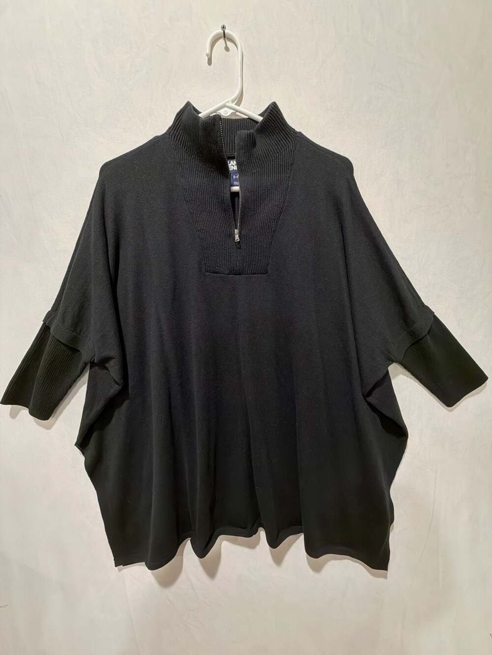 Lands' End Half Zip Knit Poncho Size S-M Black Mock Neck Sweater